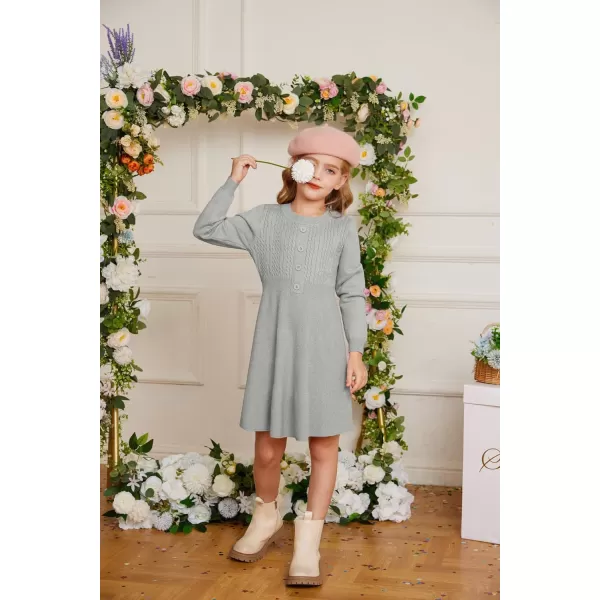 GRACE KARIN Girl Long Sleeve Dress Ruffle Button Front Knit Casual Sweater Fall Winter Dresses for Girls 512Grey