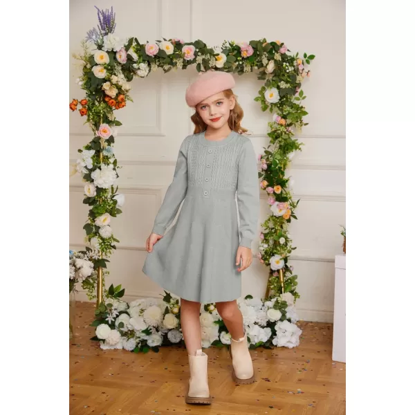 GRACE KARIN Girl Long Sleeve Dress Ruffle Button Front Knit Casual Sweater Fall Winter Dresses for Girls 512Grey