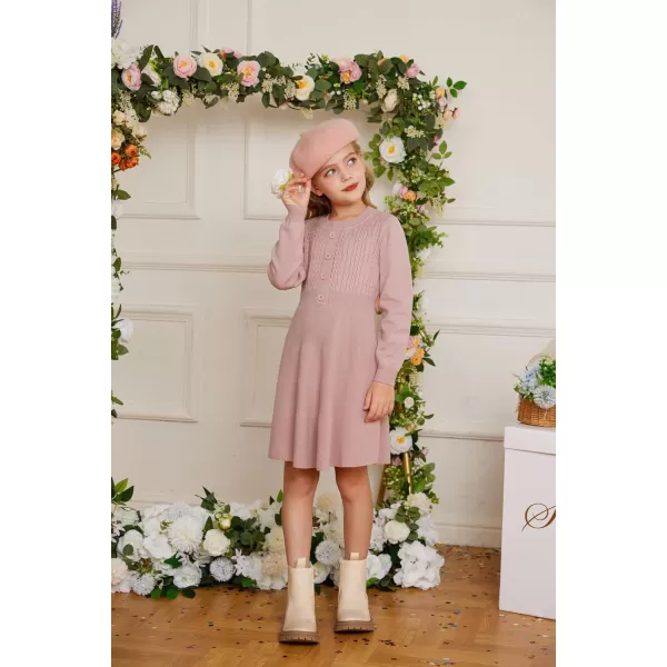 GRACE KARIN Girl Long Sleeve Dress Ruffle Button Front Knit Casual Sweater Fall Winter Dresses for Girls 512Pink