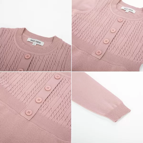 GRACE KARIN Girl Long Sleeve Dress Ruffle Button Front Knit Casual Sweater Fall Winter Dresses for Girls 512Pink