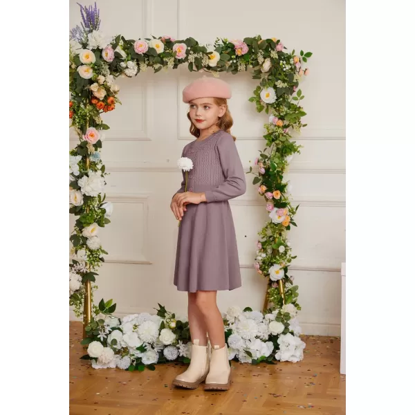 GRACE KARIN Girl Long Sleeve Dress Ruffle Button Front Knit Casual Sweater Fall Winter Dresses for Girls 512Purple