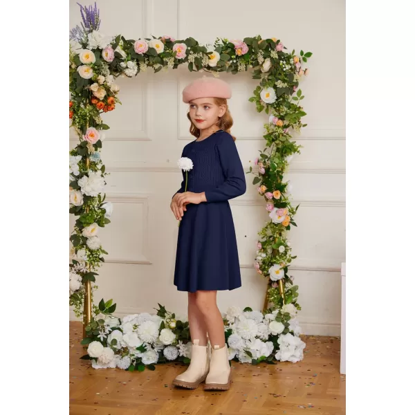 GRACE KARIN Girl Long Sleeve Dress Ruffle Button Front Knit Casual Sweater Fall Winter Dresses for Girls 512Royal Blue