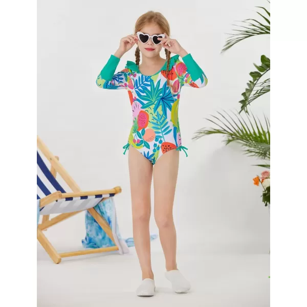 GRACE KARIN Girl Rash Guard Swimsuit Long Sleeve 2Piece Swimwear Set 512 YearsGreen Fruit