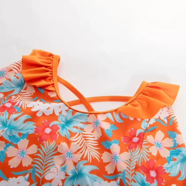 GRACE KARIN Girl Rash Guard Swimsuit Long Sleeve 2Piece Swimwear Set 512 YearsOrange Floral