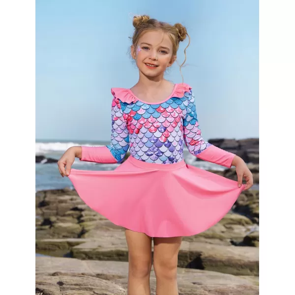 GRACE KARIN Girl Rash Guard Swimsuit Long Sleeve 2Piece Swimwear Set 512 YearsPink Memaid