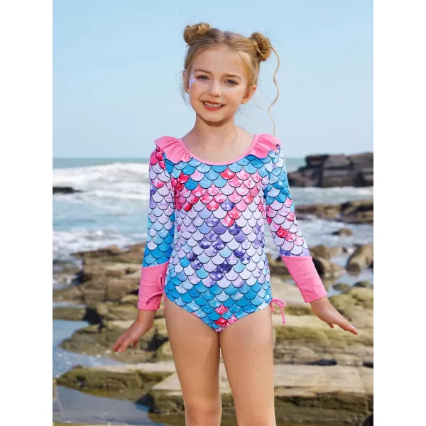 GRACE KARIN Girl Rash Guard Swimsuit Long Sleeve 2Piece Swimwear Set 512 YearsPink Memaid