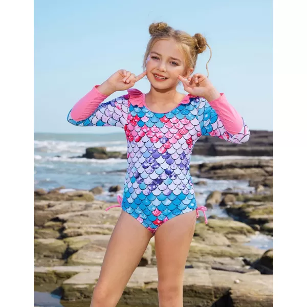 GRACE KARIN Girl Rash Guard Swimsuit Long Sleeve 2Piece Swimwear Set 512 YearsPink Memaid