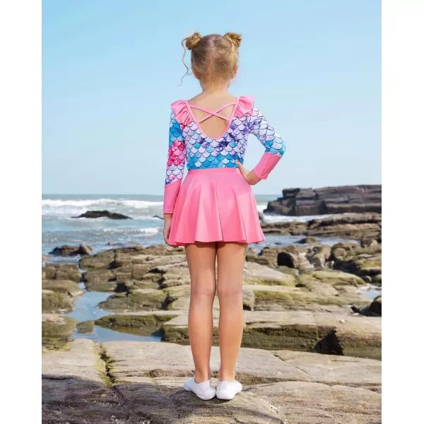 GRACE KARIN Girl Rash Guard Swimsuit Long Sleeve 2Piece Swimwear Set 512 YearsPink Memaid