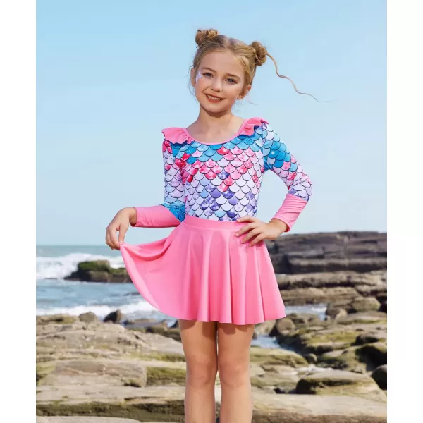 GRACE KARIN Girl Rash Guard Swimsuit Long Sleeve 2Piece Swimwear Set 512 YearsPink Memaid