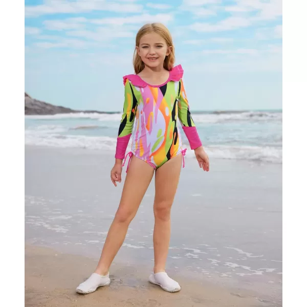 GRACE KARIN Girl Rash Guard Swimsuit Long Sleeve 2Piece Swimwear Set 512 YearsRose Red Color Blocks