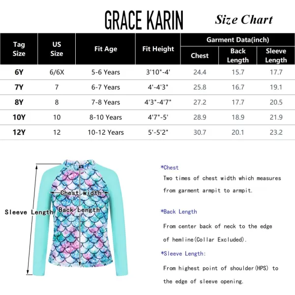 GRACE KARIN Girl Rash Guard Swimsuit Long Sleeve Tankini Swimwear Set 512 YearsDark Blue Print