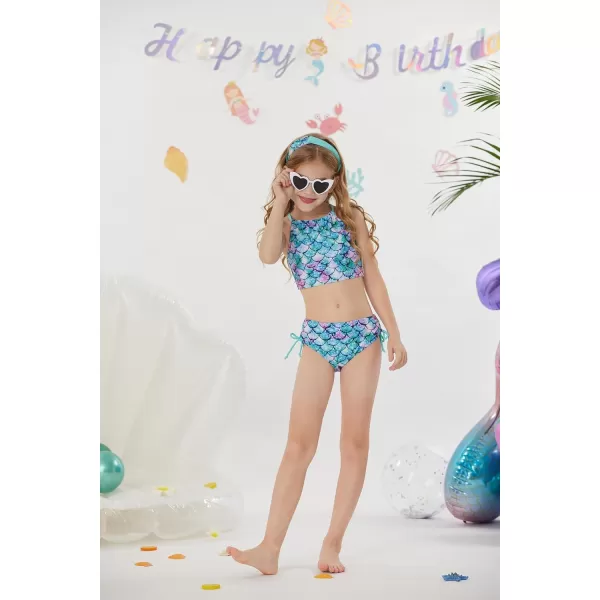 GRACE KARIN Girl Rash Guard Swimsuit Long Sleeve Tankini Swimwear Set 512 YearsLight Green Memaid