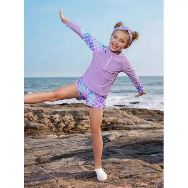 GRACE KARIN Girl Rash Guard Swimsuit Set Long Sleeve 4 Piece Swimwear Suit 512YPurple Memaid