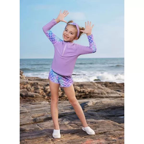 GRACE KARIN Girl Rash Guard Swimsuit Set Long Sleeve 4 Piece Swimwear Suit 512YPurple Memaid