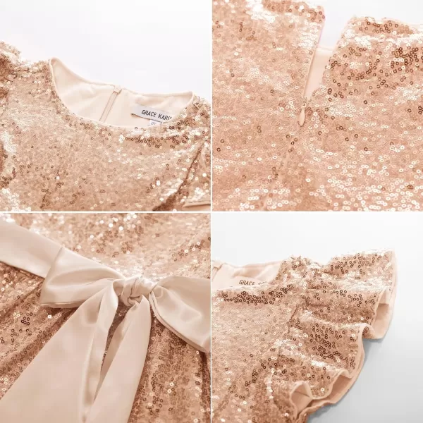 GRACE KARIN Girl Sequin Dress Ruffle Sleeve ALine Holiday Party Dress 512YearsRose Gold