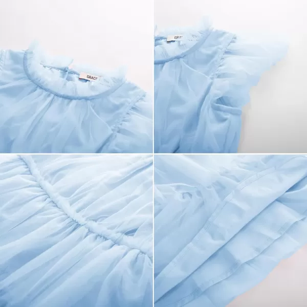 GRACE KARIN Girl Summer Ruffle Dress Birthday Party Tiered Tulle Dress Size 512Light Blue