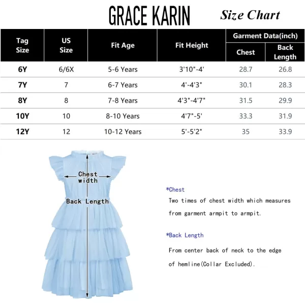 GRACE KARIN Girl Summer Ruffle Dress Birthday Party Tiered Tulle Dress Size 512Light Blue