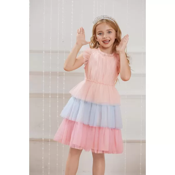 GRACE KARIN Girl Summer Ruffle Dress Birthday Party Tiered Tulle Dress Size 512Multicolor