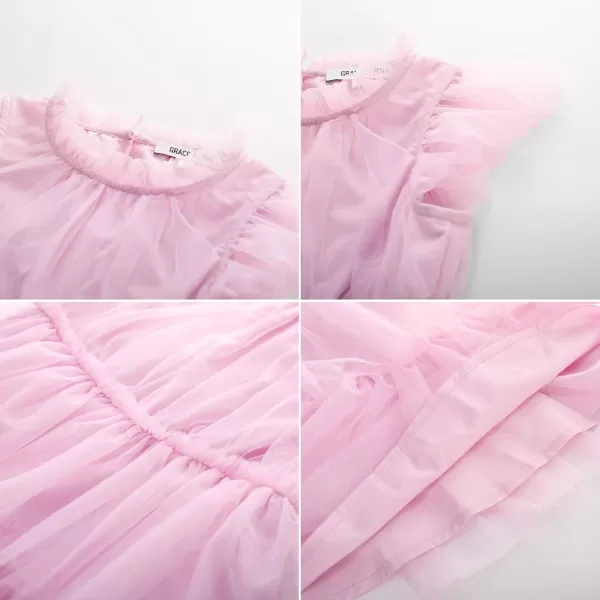 GRACE KARIN Girl Summer Ruffle Dress Birthday Party Tiered Tulle Dress Size 512Pink