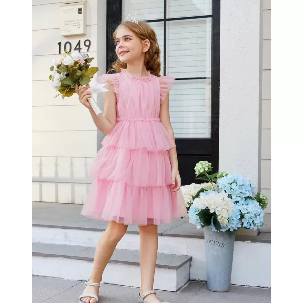 GRACE KARIN Girl Summer Ruffle Dress Birthday Party Tiered Tulle Dress Size 512Pink