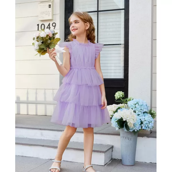 GRACE KARIN Girl Summer Ruffle Dress Birthday Party Tiered Tulle Dress Size 512Purple