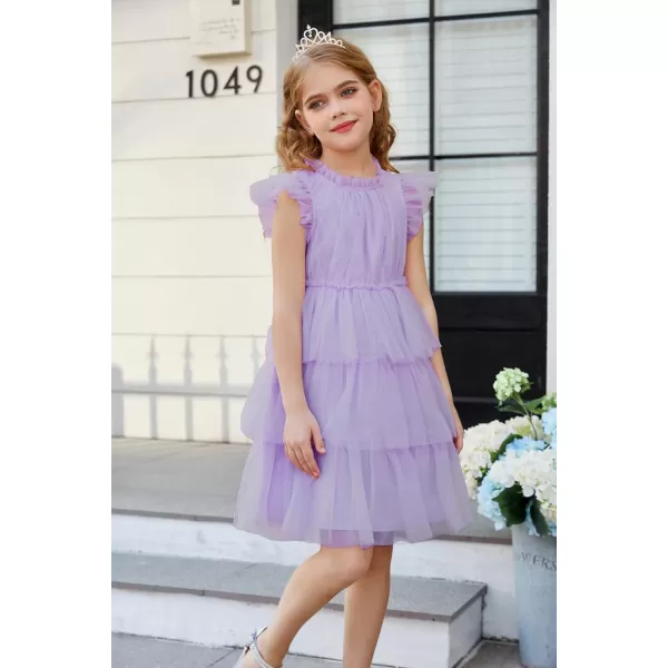 GRACE KARIN Girl Summer Ruffle Dress Birthday Party Tiered Tulle Dress Size 512Purple