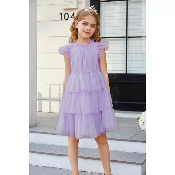 GRACE KARIN Girl Summer Ruffle Dress Birthday Party Tiered Tulle Dress Size 512Purple