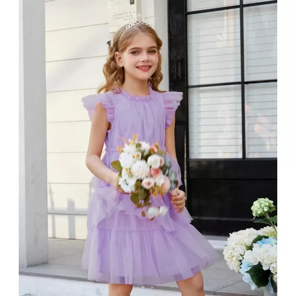 GRACE KARIN Girl Summer Ruffle Dress Birthday Party Tiered Tulle Dress Size 512Purple