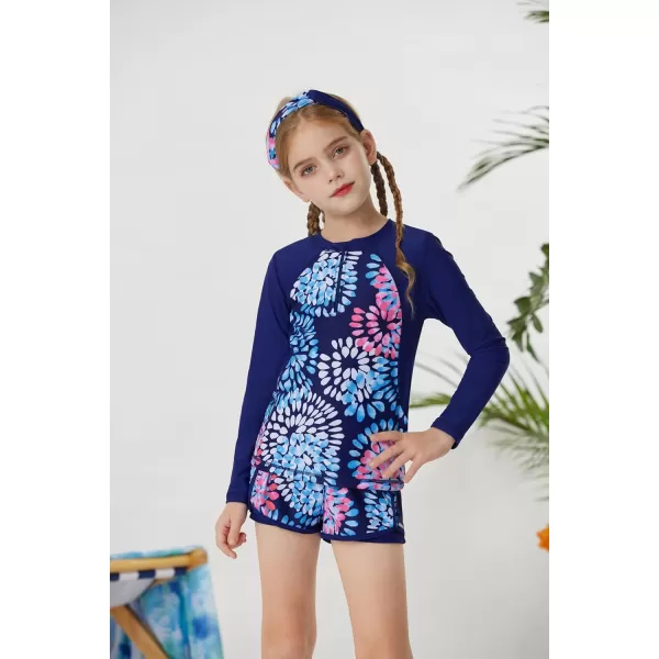 GRACE KARIN Girls 2Piece Rash Guard Set Long Sleeve Swimwear with Hairband 512YNavy