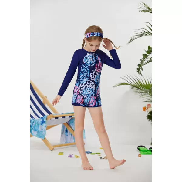 GRACE KARIN Girls 2Piece Rash Guard Set Long Sleeve Swimwear with Hairband 512YNavy