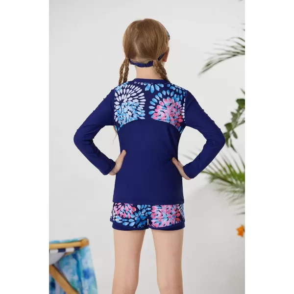 GRACE KARIN Girls 2Piece Rash Guard Set Long Sleeve Swimwear with Hairband 512YNavy