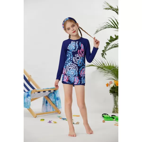 GRACE KARIN Girls 2Piece Rash Guard Set Long Sleeve Swimwear with Hairband 512YNavy