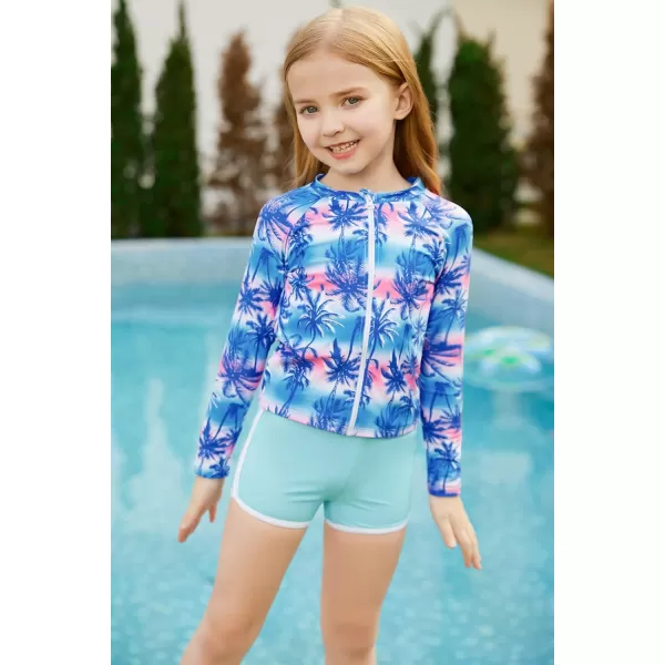 GRACE KARIN Girls 3PCS Swimsuit Long Sleeve Rash Guard Swimwear Tankini Sets 612YBluecoconut Tree