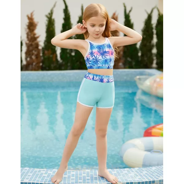 GRACE KARIN Girls 3PCS Swimsuit Long Sleeve Rash Guard Swimwear Tankini Sets 612YBluecoconut Tree