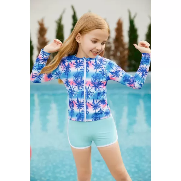 GRACE KARIN Girls 3PCS Swimsuit Long Sleeve Rash Guard Swimwear Tankini Sets 612YBluecoconut Tree