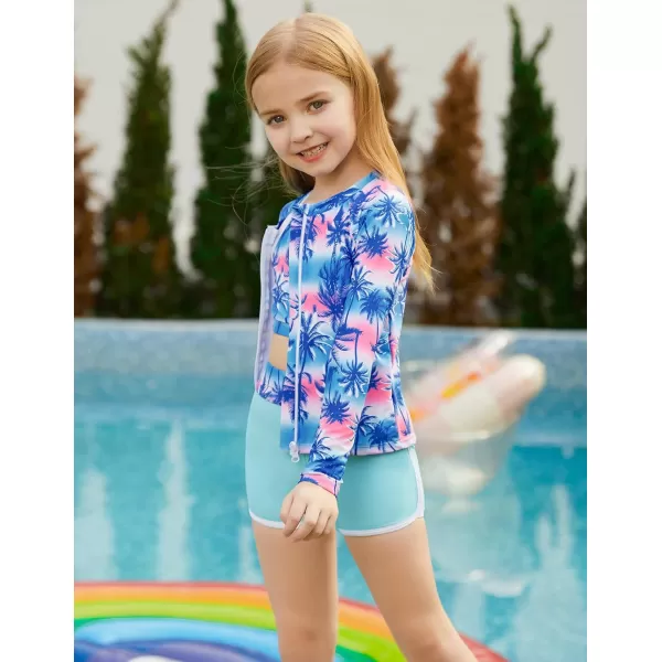 GRACE KARIN Girls 3PCS Swimsuit Long Sleeve Rash Guard Swimwear Tankini Sets 612YBluecoconut Tree