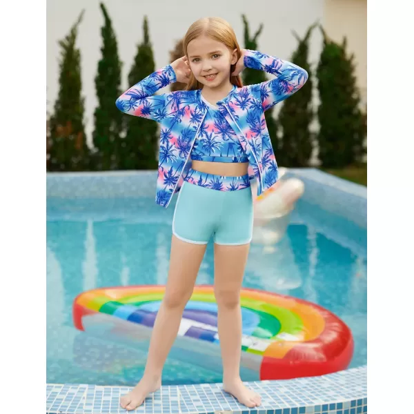 GRACE KARIN Girls 3PCS Swimsuit Long Sleeve Rash Guard Swimwear Tankini Sets 612YBluecoconut Tree