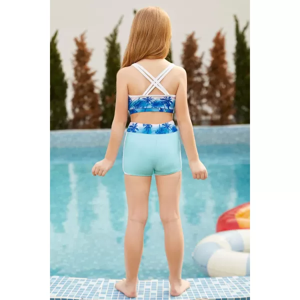 GRACE KARIN Girls 3PCS Swimsuit Long Sleeve Rash Guard Swimwear Tankini Sets 612YBluecoconut Tree