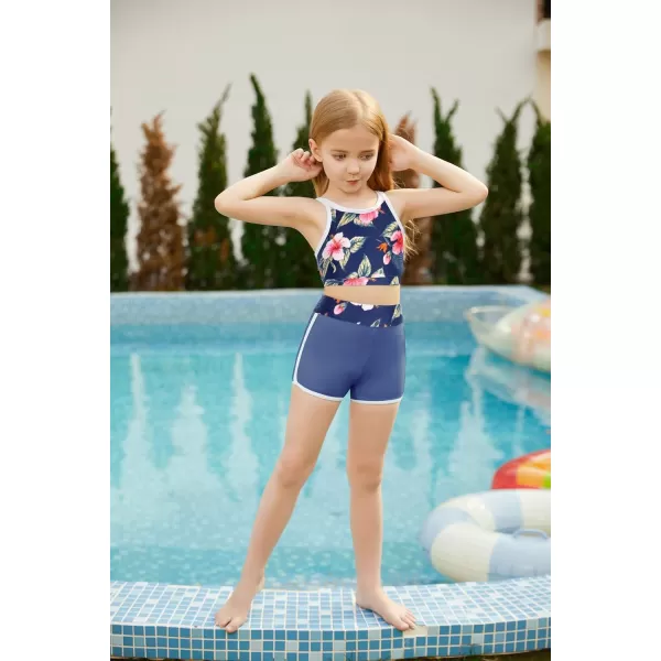 GRACE KARIN Girls 3PCS Swimsuit Long Sleeve Rash Guard Swimwear Tankini Sets 612YNavy Fireworks