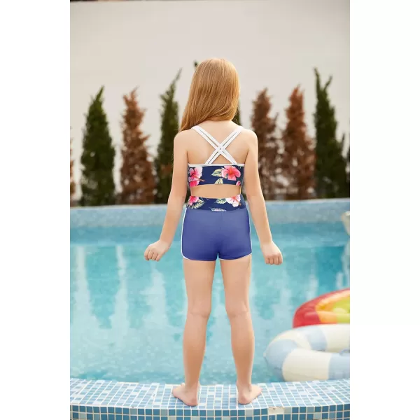 GRACE KARIN Girls 3PCS Swimsuit Long Sleeve Rash Guard Swimwear Tankini Sets 612YNavy Fireworks