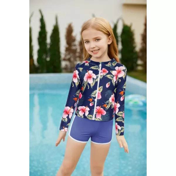 GRACE KARIN Girls 3PCS Swimsuit Long Sleeve Rash Guard Swimwear Tankini Sets 612YNavy Fireworks