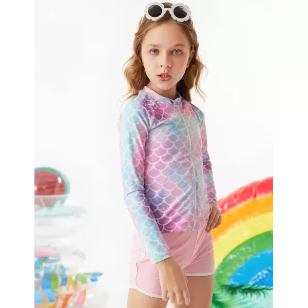 GRACE KARIN Girls 3PCS Swimsuit Long Sleeve Rash Guard Swimwear Tankini Sets 612YPinkmermaid