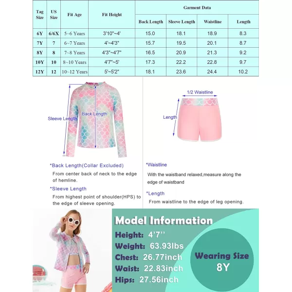 GRACE KARIN Girls 3PCS Swimsuit Long Sleeve Rash Guard Swimwear Tankini Sets 612YPinkmermaid