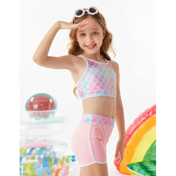 GRACE KARIN Girls 3PCS Swimsuit Long Sleeve Rash Guard Swimwear Tankini Sets 612YPinkmermaid