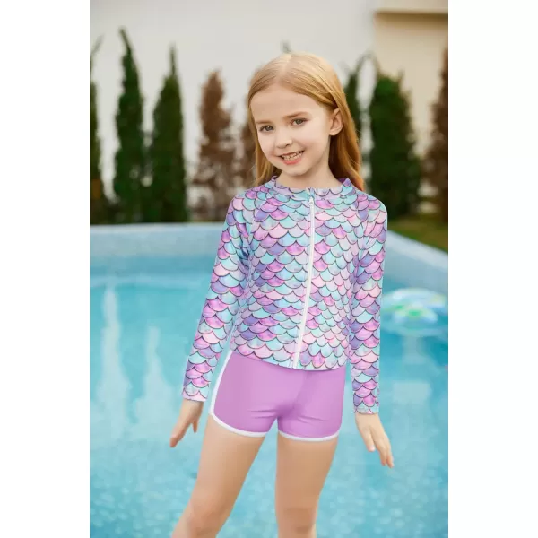 GRACE KARIN Girls 3PCS Swimsuit Long Sleeve Rash Guard Swimwear Tankini Sets 612YPurple Mermaid