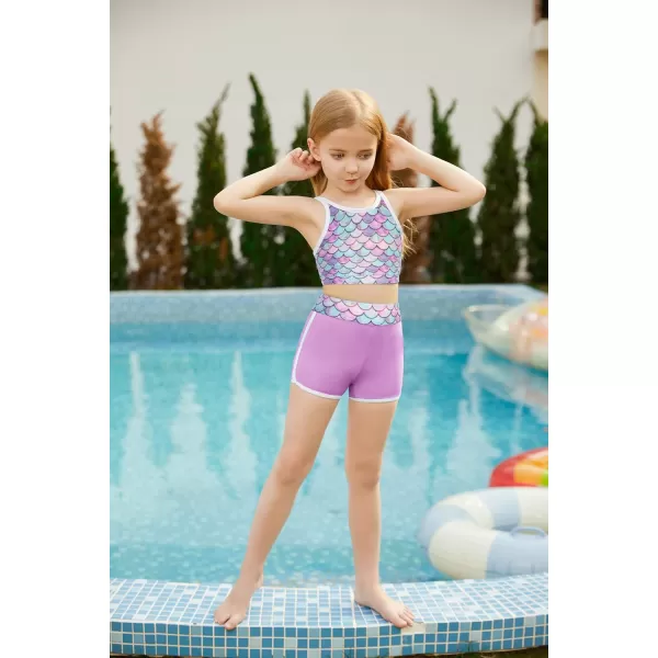 GRACE KARIN Girls 3PCS Swimsuit Long Sleeve Rash Guard Swimwear Tankini Sets 612YPurple Mermaid