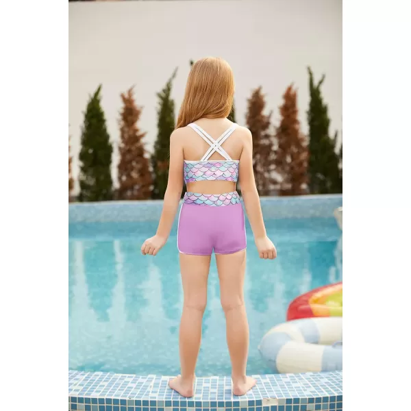 GRACE KARIN Girls 3PCS Swimsuit Long Sleeve Rash Guard Swimwear Tankini Sets 612YPurple Mermaid