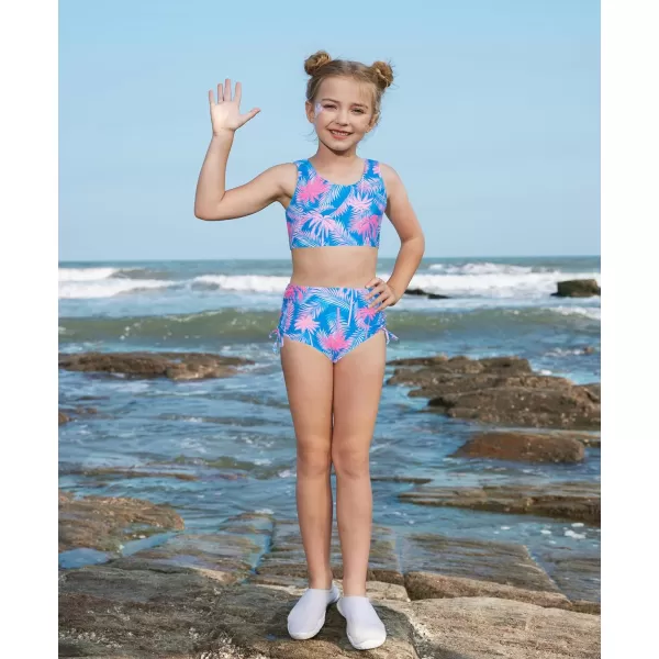 GRACE KARIN Girls 4 Piece Bathing Suit Taniki Swimsuit Tie Front Bikini Set with Kimono Cover Up 614Bluecoconut