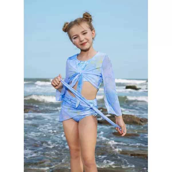 GRACE KARIN Girls 4 Piece Bathing Suit Taniki Swimsuit Tie Front Bikini Set with Kimono Cover Up 614Bluepurple