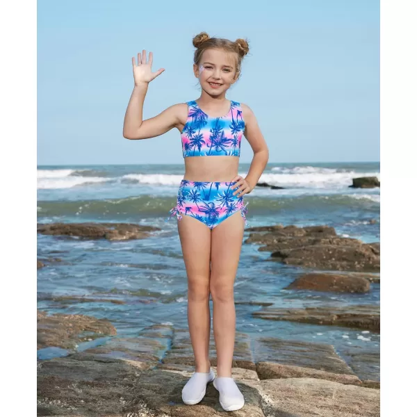 GRACE KARIN Girls 4 Piece Bathing Suit Taniki Swimsuit Tie Front Bikini Set with Kimono Cover Up 614Light Bluecoconut